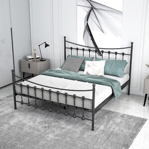 White Black Single 4FT6 Double King Size Metal Bed Frame Modern Style 145cm New