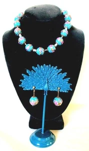 JUEGO DE PENDIENTES DE COLLAR DE CUENTAS DE VIDRIO VENECIANO ROSAS DE 1930 DE COLECCIÓN - ITALIA - Imagen 1 de 5