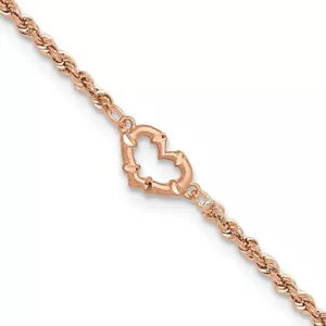 14k Rose Gold Diamond-cut Rope with Heart 11in Anklet 1.95g Gift for Mother - Picture 1 of 5