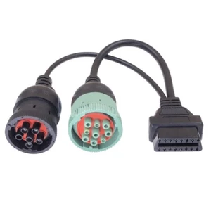 9Pin J1939 & 6Pin J1708 Truck Y-Splitter To OBD2 16Pin Female Adapter Cable - Picture 1 of 6