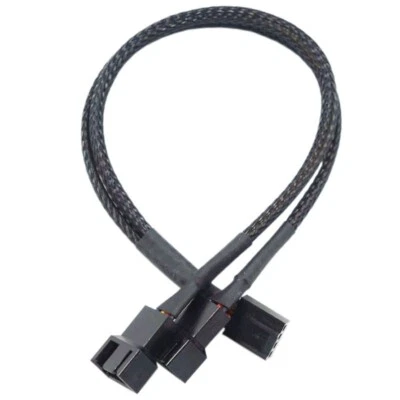 4 pin 12V PWM Fan Y Splitter 1-to-2 Black Sleeved Extension Cable Lead 26.5cm - Image 1 of 4