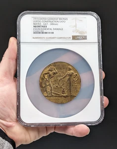 1913 Exposición Alemana Bronce Exposición Internacional de Construcción Exposición Comercial Medalla - Imagen 1 de 4