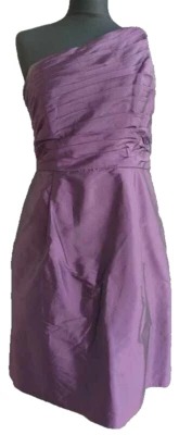 ML Monique Lhuillier Bridesmaids Purple One Shoulder side Zip Sheath dress Sz 10 - Image 1 of 4