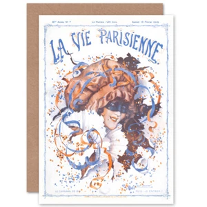 Tarjeta de felicitación en blanco con portada de revista La Vie Parisienne Celebrate Carnival 1919 - Imagen 1 de 4