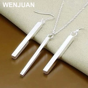 Conjunto de pendientes collar pilar cuadrado de plata de ley 925 para mujer joyería de fiesta - Imagen 1 de 6