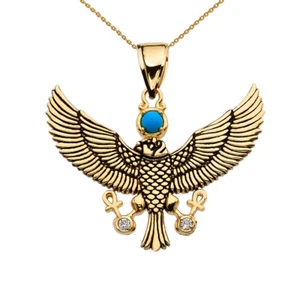 Diamond Falcon of Tutankhamun Cross Gold Pendant Necklace(Yellow/White/Rose) - Picture 1 of 9