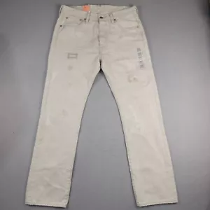 Levi's 501 T Jeans 33x32 Ivory Button Fly Cotton Distressed Tapered NWT - Picture 1 of 24