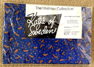 NEW Vtg 70s KATJA SWEDEN Cotton Tablecloth Blue Sweet Pea 52 x 52 - Picture 1 of 5