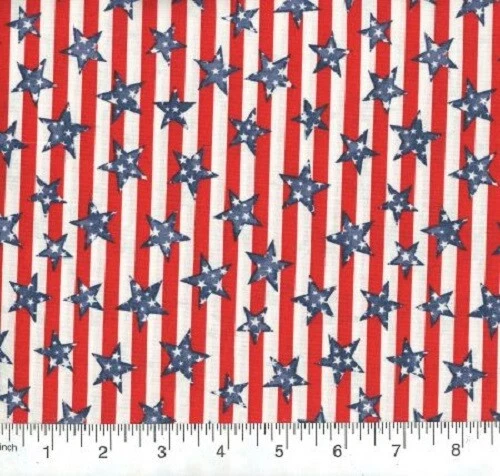 MDG Red & White Stripes Blue 2x Stars 100% Cotton Fabric 21 inches Last one! - Image 1 of 1
