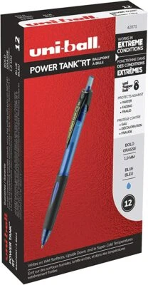 42071 UniBall Power Tank RT Ballpoint Pen, Bold 1.0mm Tip, Blue Ink, Box of 12 - Image 1 of 3