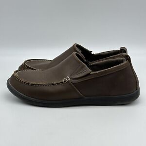 EUC Crocs Denton Brown Leather Slip On Loafer Mens Size 10