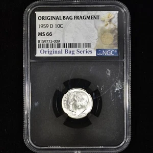 1959-D ROOSEVELT DIME ✪ NGC MS-66 ✪ 10C ORIGINAL BAG FRAGMENT SERIES ◢TRUSTED◣ - Picture 1 of 2