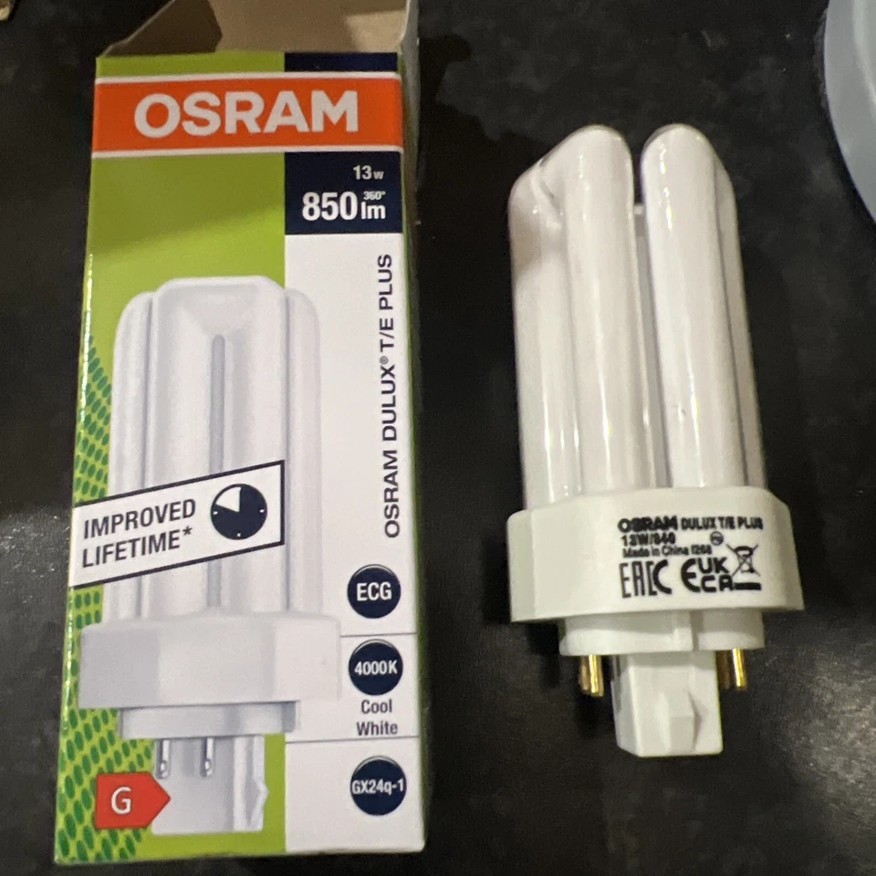 13W OSRAM Dimmable GX24Q-1 4 Pin CFL PL-T Light Bulb 4000k Cool White Lamp - Image 1 of 4
