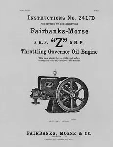 Fairbanks Morse 3 HP & 6 HP "Z" Instructions 2417D (please read description) - Picture 1 of 3