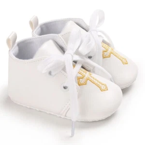 Baby Boy Girl Christening White Crib Shoes Soft Sole First Shoes Newborn to 18 M - Picture 1 of 24