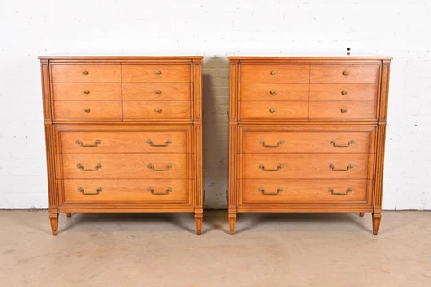 Henredon French Regency Louis XVI Fruitwood Highboy Dressers, Pair Cover