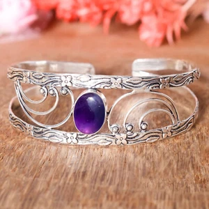 Purple Amethyst Gemstone 925 Sterling Silver Bangle Surprise Gift Bracelet - Picture 1 of 7