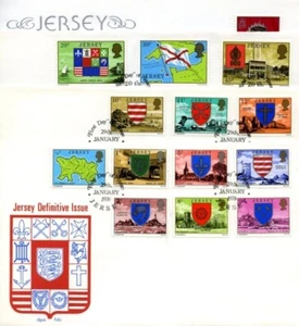 1976/77 ROYAL MAIL JERSEY FIRST DAY COVERS DEPICTING FOR THE YEARS 10 SETS - Picture 1 of 7