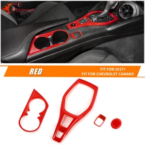 Red Gear Shift Knob Trim Cup Holder Cover Frame Kit for Chevrolet Camaro 2017+ - Imagen 1 de 12