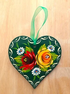 Canalware Canal Art barge ware Narrowboat wooden hanging heart decoration green - Picture 1 of 2