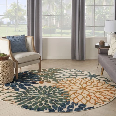 Alfombra de exterior audaz floral azul verde textura suave fácil de limpiar diseño duradero 5X3 Foto 1 de 4