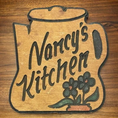 Vintage Nancy’s Kitchen Wood Carved Sign Folk Art Country Decor Teapot Shaped - Image 1 of 4