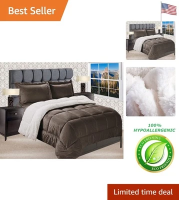 Juego de edredón reversible Micromink de lujo pesado, Queen, marrón chocolate Foto 1 de 4