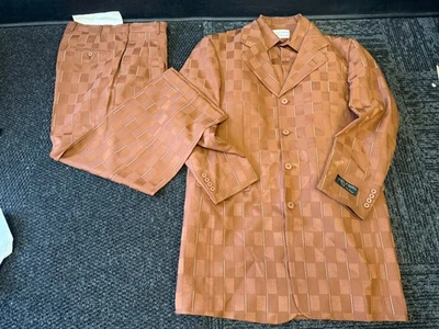 IL Canto Mens 2-Piece Suit Copper Brown Checkered Long Jacket Sz 42 Pants Sz 34R - Image 1 of 4