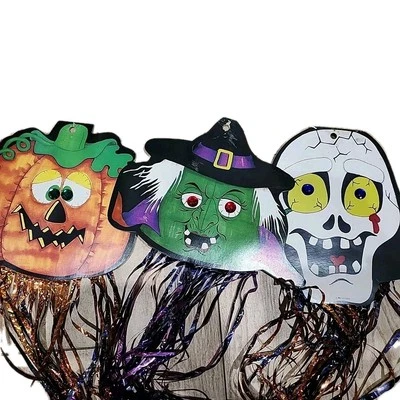 3 Vintage Halloween Cardboard Decorations (with tassle) from 1990s Old school - Imagem 1 de 3