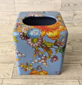 Mackenzie Childs Blue Flower Market Square Tissue Box Cover Bathroom Decor - Picture 1 of 13
