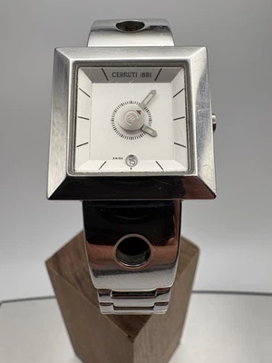 Cerruti 1881 Watch Swiss Quartz Silver Tone Date Square Dial New Battery Rare - Image 1 of 4