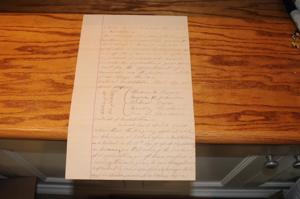 1891 antique legal document handwritten manuscript probate of Middletown Conn.** - Image 1 of 4
