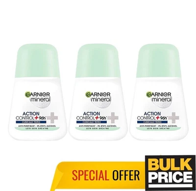 Garnier Mineral Action Control+ 96H Deo Roll-On Excessive Sweat Protect 3-Pack  - Image 1 of 4