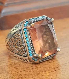 ANELLO ARGENTO  925 uomo solitario topazio fumo Ring Sterling Man Turchese   $ - Foto 1 di 9