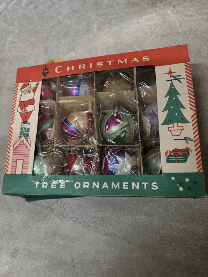 Vintage 1950s Fantasia Brand 12 Mercury Glass Single Indent Christmas Ornaments - Image 1 of 4