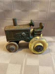 Small Vintage Cast Iron Toy Tractor, Wood Wheels - Picture 1 of 9