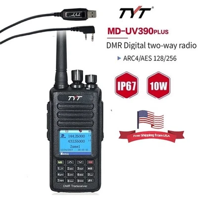 TYT MD-UV390PLUS 10W DMR Radio Dual Band 136-174 400-480mhz Two Way Radio Cable - Image 1 of 4