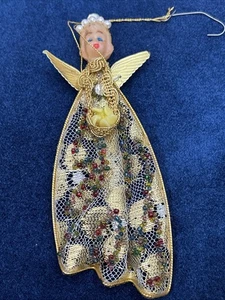 Adorno de ángel de Navidad vintage hecho a mano con cuentas de encaje decoración navideña kitsch - Imagen 1 de 13