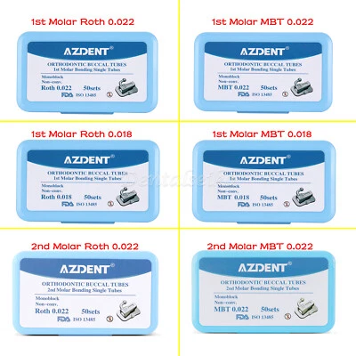 MARKENLOS 50Sets Dental Ortho Buccal Tubes 1st 2nd Molar Tube Roth MBT 022 018 Bondable