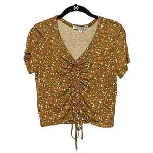 Honey Collection Brown Floral Drawstring Ruched Bodice Crop Top Size Large - Picture 1 of 7