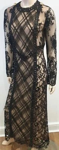 ALESSANDRA RICH Black Lace Round Neck Long Sleeve Nude Lined Maxi Dress 44 UK12 - Picture 1 of 12
