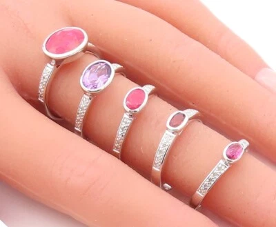 Anillo de plata de ley 925 vintage apilable diamantes y piedras preciosas talla 7,5 RG29903 Foto 1 de 4