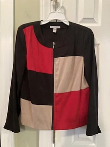 Women’s JM Collection Petite Faux Suede Black & Red Zip Up Jacket Size 8P - Picture 1 of 4