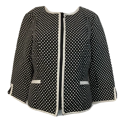 NWT Renuar Jacket Blazer Womens Sz 6 Black Ivory Polka Dot Jacket Lightweight - Image 1 of 4