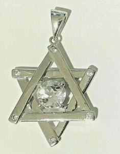 Brand New Sterling Silver 'JEWISH STAR ‘ Stone Pendant - Picture 1 of 1