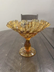 Vintage Fenton Thumbprint Footed Large Compote Ruffled Edge Amber 7.25” - Picture 1 of 7