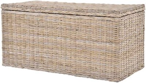 Wäschetruhe Badtruhe aus echtem Rattan mit Deckel und Inlett (Natur Grau, Groß) - Bild 1 von 6