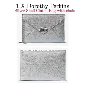 Dorothy Perkins Silver Shell Clutch Bag, with Chain |Brand New|Fast&Free RRP €20 - Picture 1 of 12