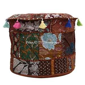 Patchwork Pouf Ottoman Indian Ottoman Handmade Pouffe Foot Stool Cover Decor - Picture 1 of 7