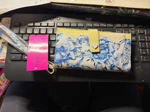 BETSEY JOHNSON Pixie Wallet Wristlet Floral Print - Blue & Yellow NWT Scalloped - Picture 1 of 8